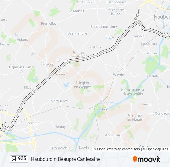 Mapa de 935 de autobús