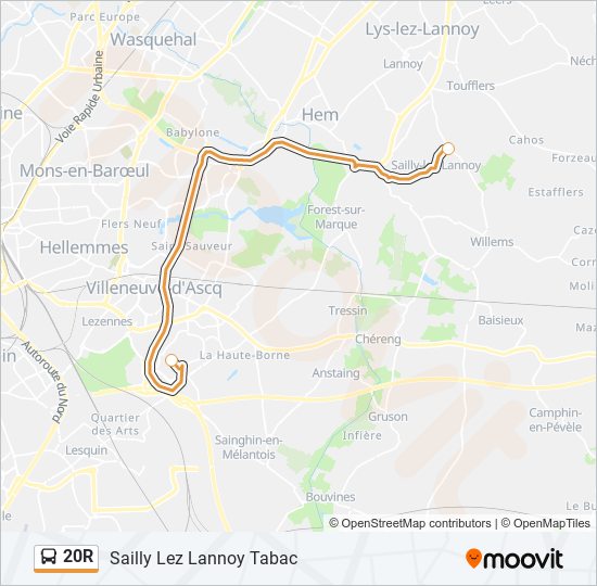 20R bus Line Map