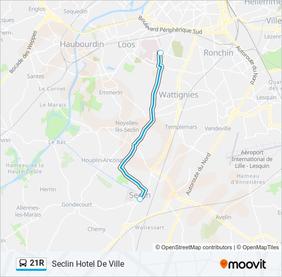 Plan de la ligne 21R de bus