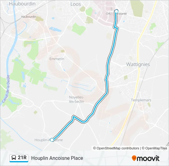 21R Bus Line Map