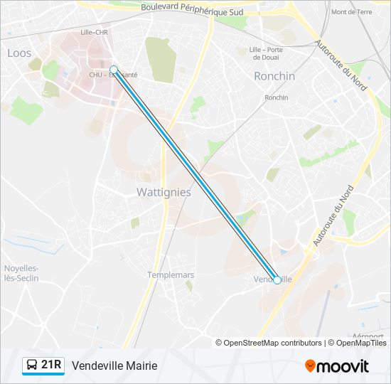 Plan de la ligne 21R de bus