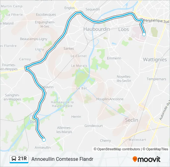 21R Bus Line Map