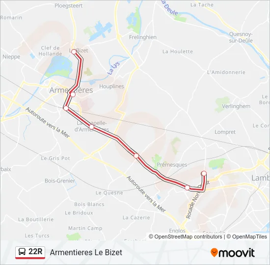 22R Bus Line Map