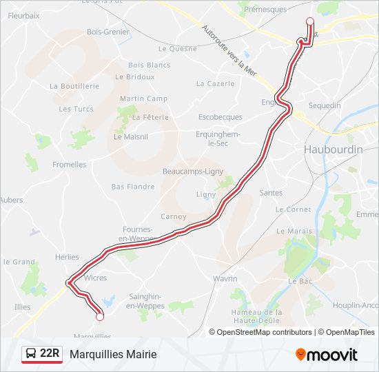 Plan de la ligne 22R de bus