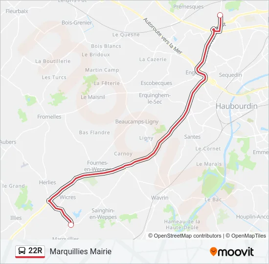 22R Bus Line Map