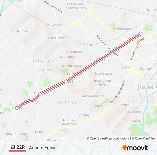 22R Bus Line Map