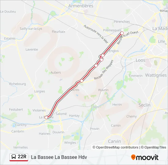 22R Bus Line Map