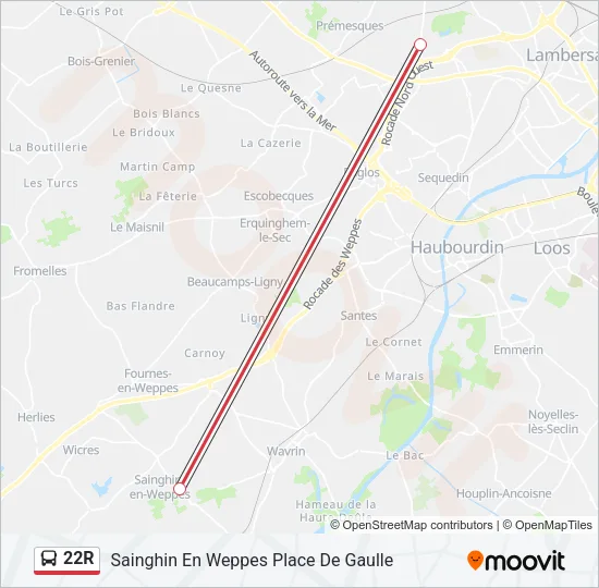 22R Bus Line Map