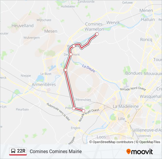 Plan de la ligne 22R de bus