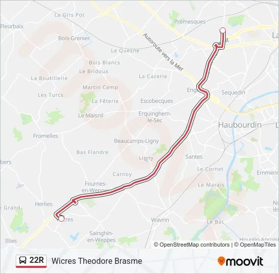 22R Bus Line Map
