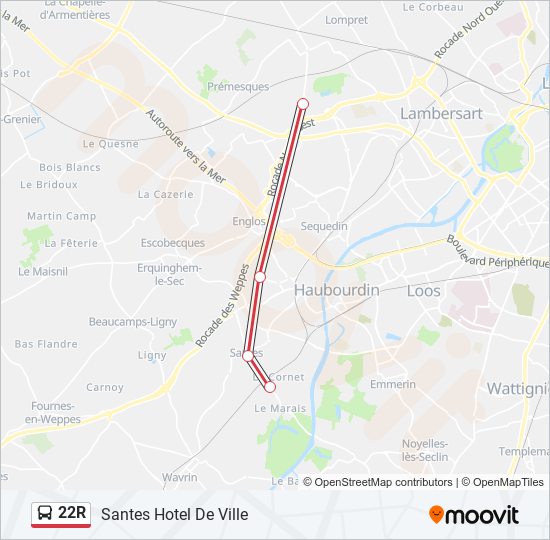 Plan de la ligne 22R de bus