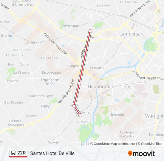 22R Bus Line Map