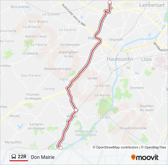 22R Bus Line Map