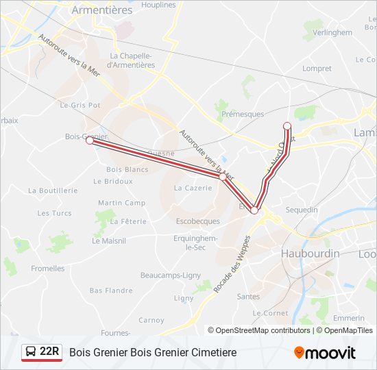 Plan de la ligne 22R de bus