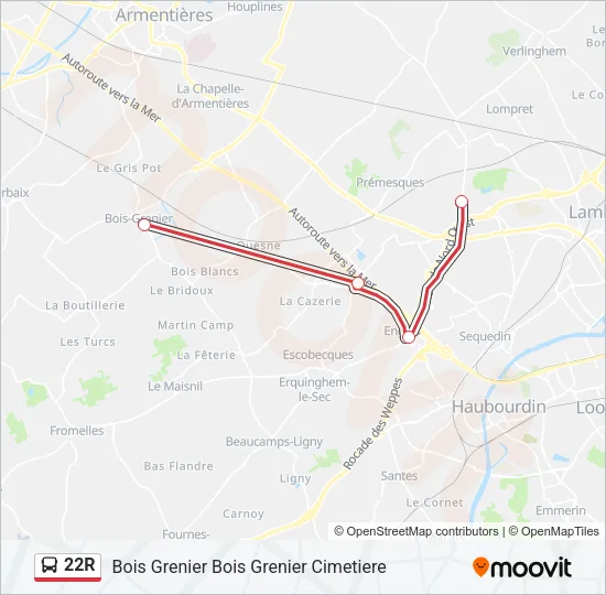 22R Bus Line Map