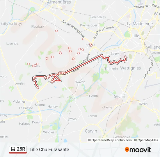 25R Bus Line Map