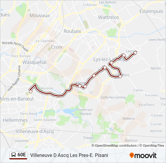 Plan de la ligne 60E de bus