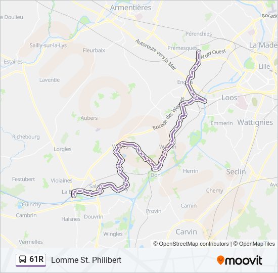 Plan de la ligne 61R de bus