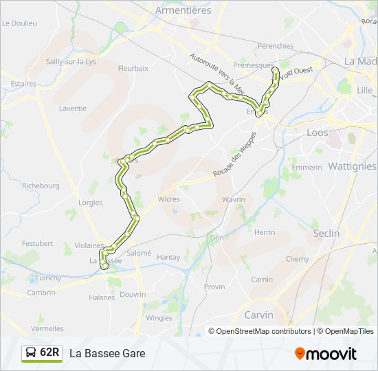 Plan de la ligne 62R de bus