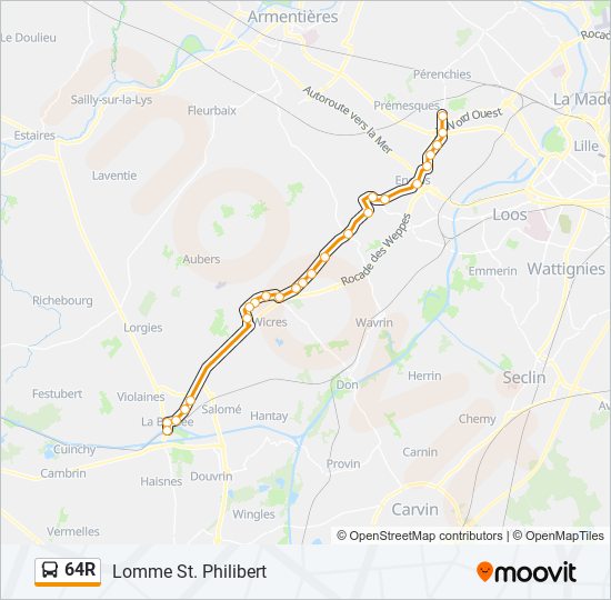 Plan de la ligne 64R de bus