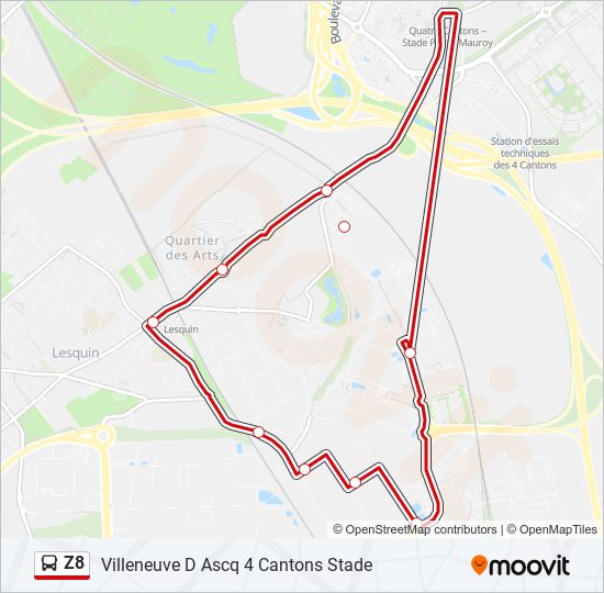 Plan de la ligne Z8 de bus