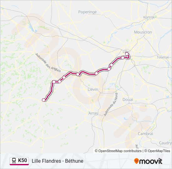 Plan de la ligne K50 de train