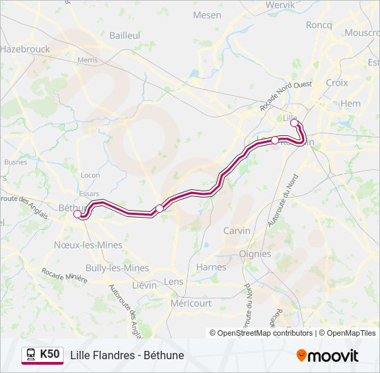 Plan de la ligne K50 de train