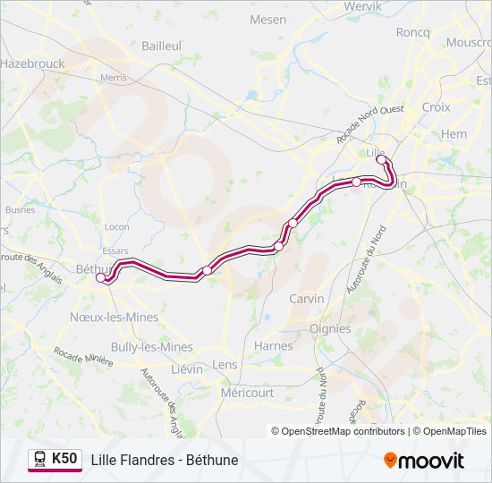 Plan de la ligne K50 de train