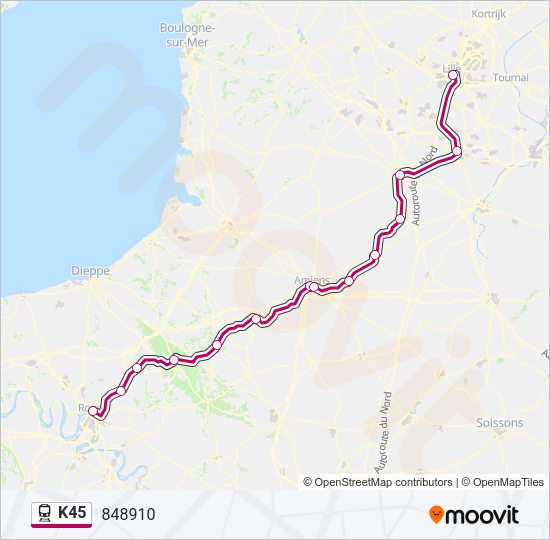 Plan de la ligne K45 de train