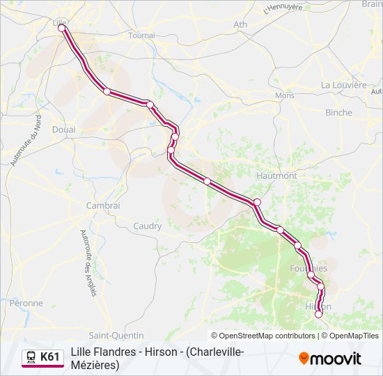 Plan de la ligne K61 de train