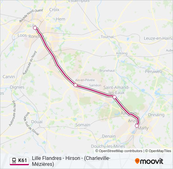 Plan de la ligne K61 de train