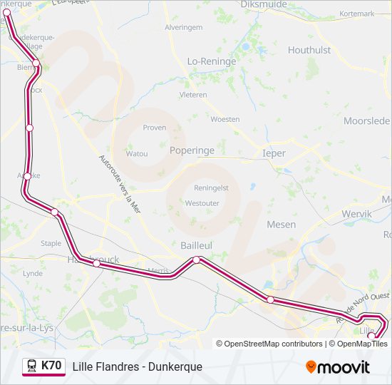 Plan de la ligne K70 de train