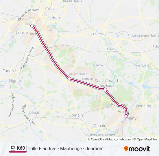 Plan de la ligne K60 de train