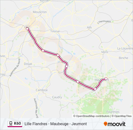 Plan de la ligne K60 de train