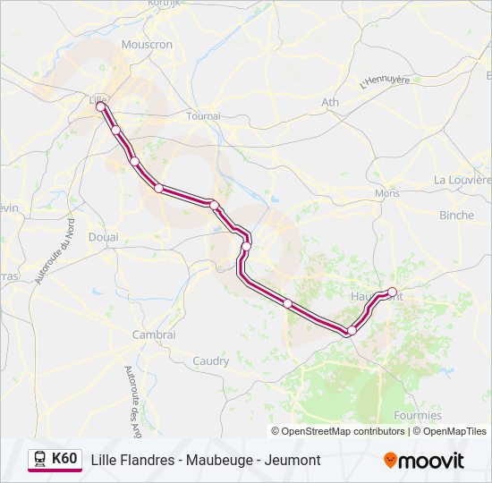 Plan de la ligne K60 de train