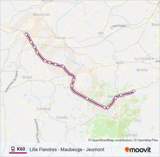 Plan de la ligne K60 de train