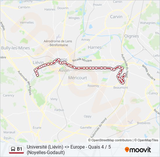 Plan de la ligne B1 de bus