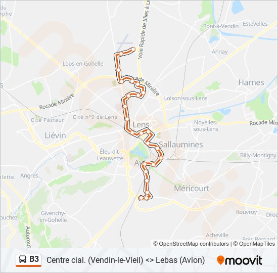 Plan de la ligne B3 de bus