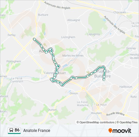 Plan de la ligne B6 de bus