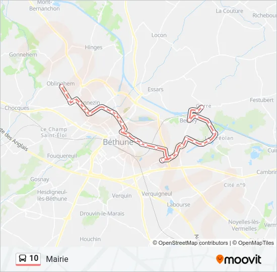 Plan de la ligne 10 de bus