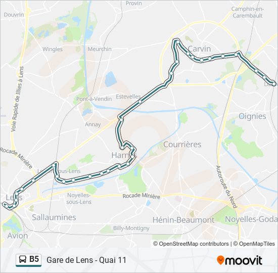 Plan de la ligne B5 de bus