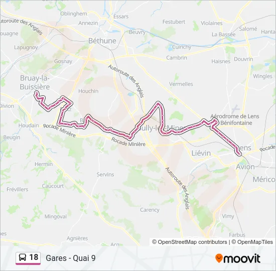 Plan de la ligne 18 de bus