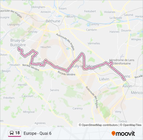 Plan de la ligne 18 de bus