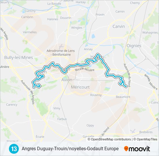 Plan de la ligne 13 de bus