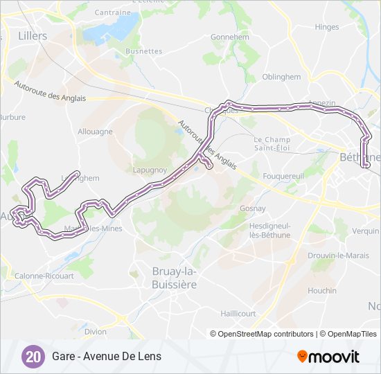 Plan de la ligne 20 de bus