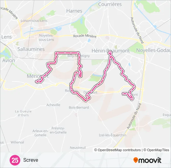 Plan de la ligne 25 de bus