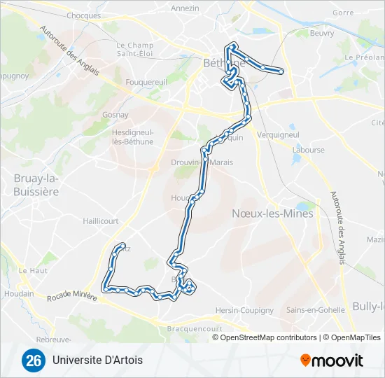 Plan de la ligne 26 de bus