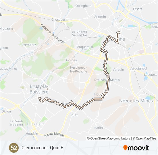 Plan de la ligne 52 de bus