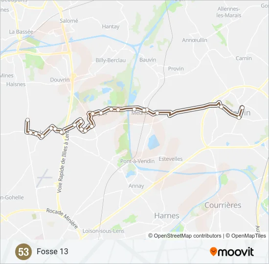 Plan de la ligne 53 de bus
