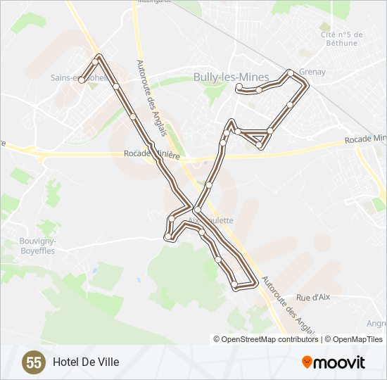 Plan de la ligne 55 de bus